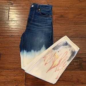 Levi’s Wedgie Two-Toned Bleached Jeans with Flame Design